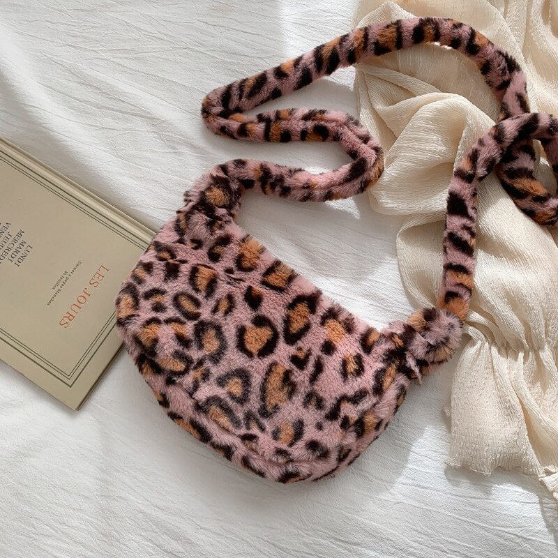 Pluizige dames handtas kleine luipaardprint crossbody tas dames pluche zachte casual schoudertas сумка женск: 1