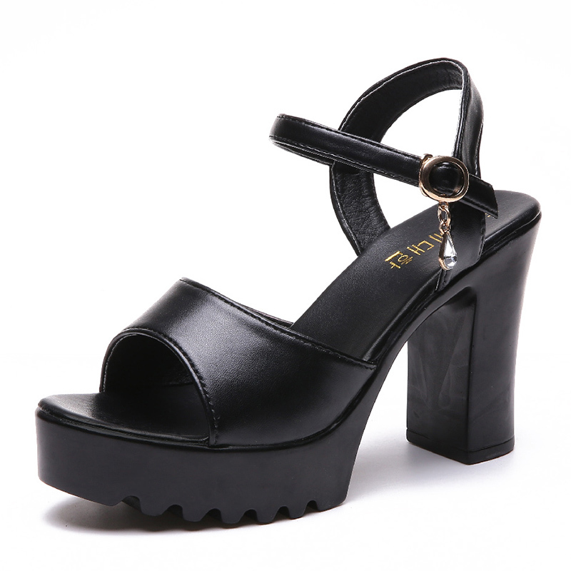 Frau Offene spitze Sandalen Frauen Plattform Platz hoch Fersen Weibliche Knöchel Schnalle Schuhe Damen fest Pumps frauen Schuhe: Schwarz / 8.5