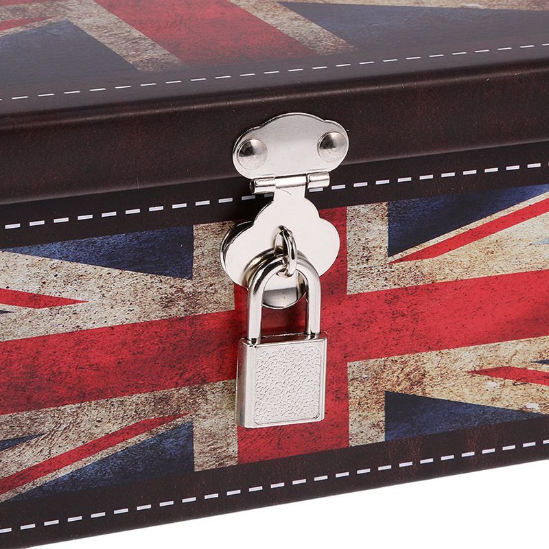 metal lock box square shape storage storage for candy cookies tea jewelry - UK flag pattern