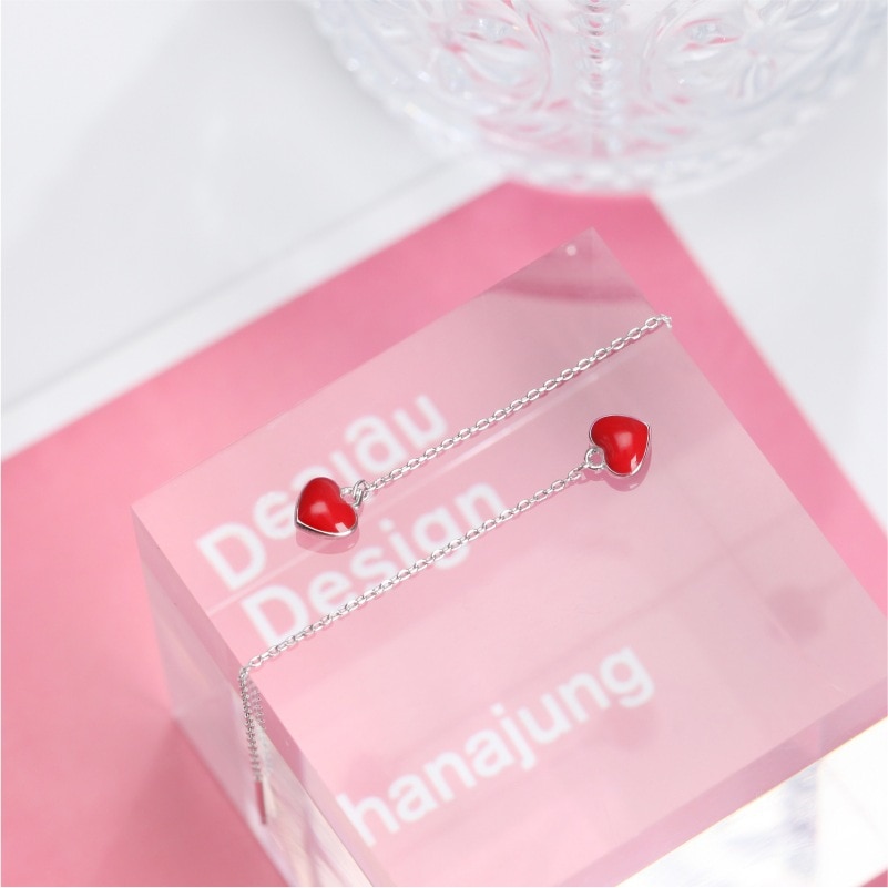 DIEERLAN Arrivals 925 Sterling Silver Red Heart Earrings Necklaces Pendant Jewelry Sets for Women Wedding Statement Jewelry