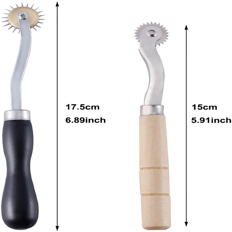 Lmdz stitch marking spacer , 4mm och 2mm läder nålspets spårningshjul med trähandtag för konst och läder