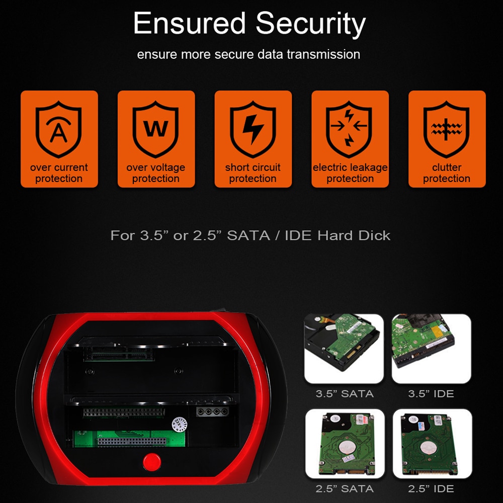 2.5 ''3.5'' 2 IDE 1 SATA USB2.0 double disque dur externe double Station d'accueil Clone copie OTB HUB lecteur