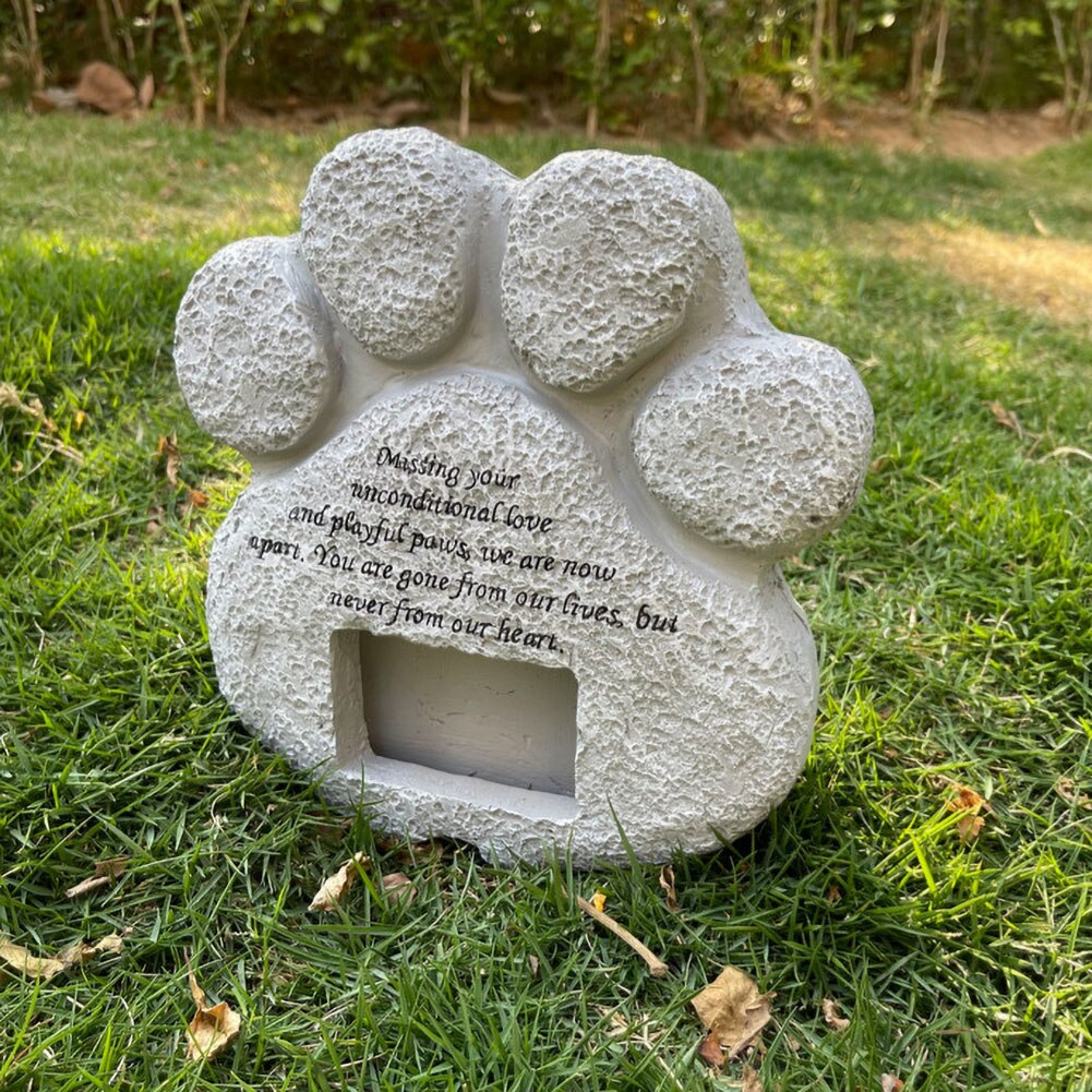 Pet Memorial Stone Paw Print Photo Frame Grave Pet Monument Tombstone For Dogs Cats Animal Funeral Tombstone Resin Ornament