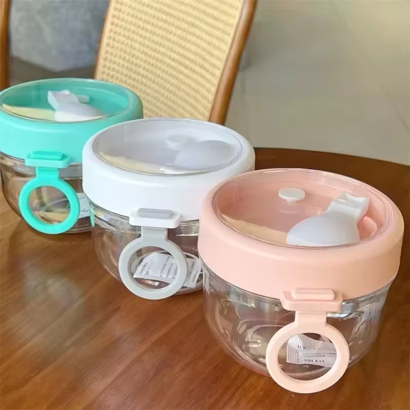 Portable Breakfast Cup with Leak-Proof Lid, Overnight Oats Bowl with Spoon, Microwave Safe Salad Bowl, Yogurt Cup, Milk Bottle