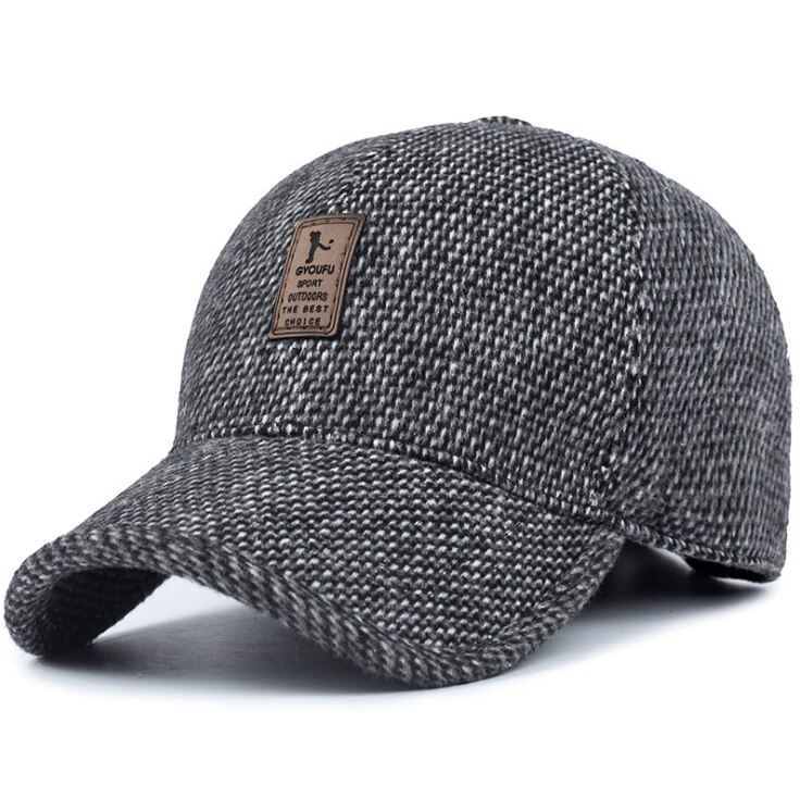Baseball cap vinter far hat varm fortykket bomuld snapback hætter høreværn monteret hatte til mænd: Grå