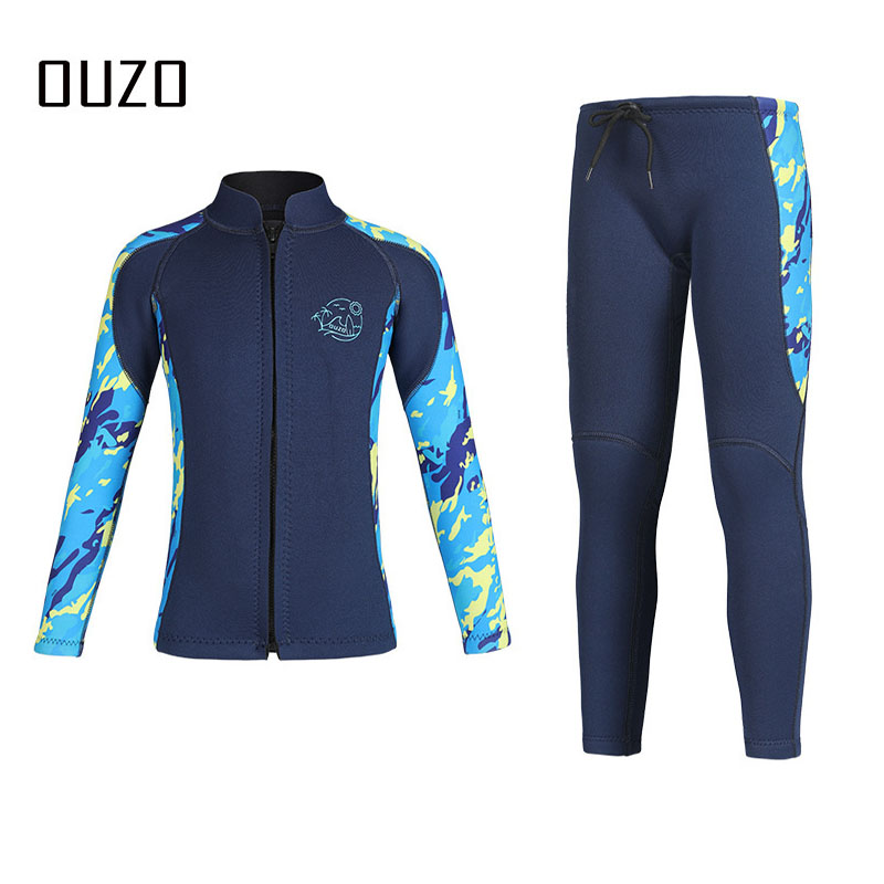 Kinder Wetsuit Top Jack + Broek Voor Jongens Meisjes Jeugd, Kinder Natpak Shirt Neopreen 2.5Mm Lange Mouw Rits Badpak Met Rits Aan De Voorkant: M / Goud
