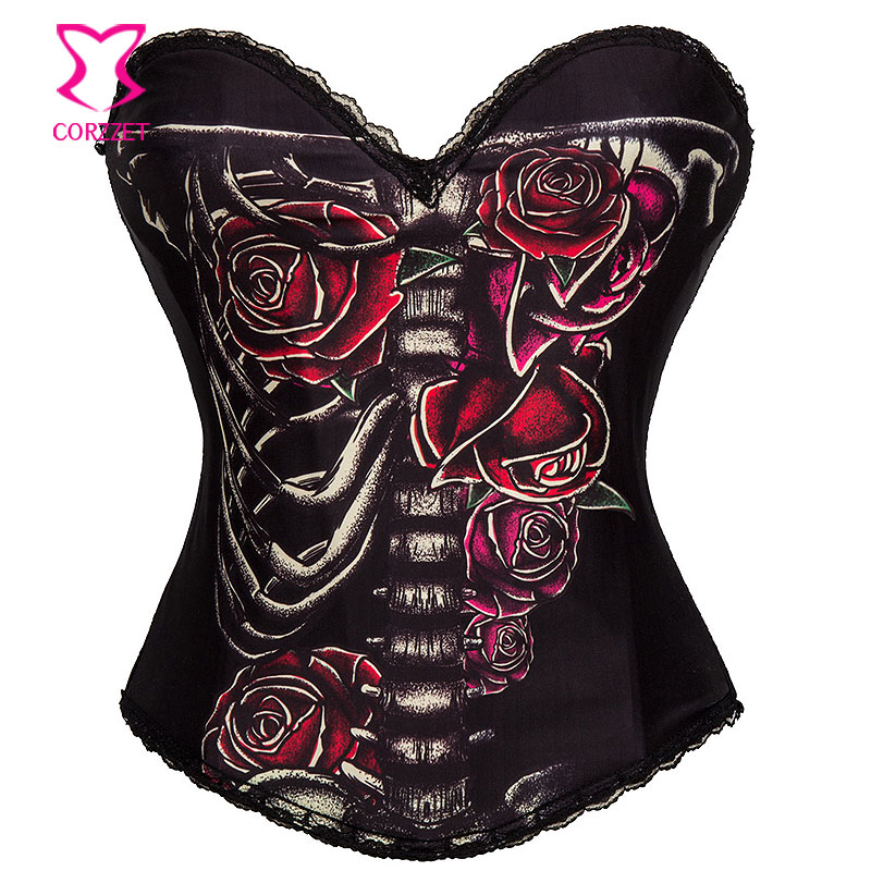Corzzet rose print katoen strapless corset en bustiers taille trainning burlesque sexy lingerie korsett voor vrouwen