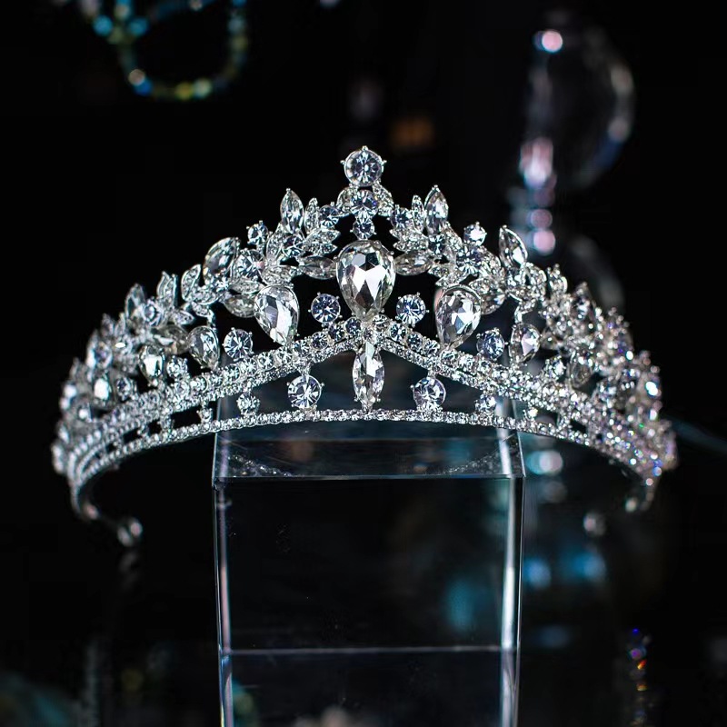 Diadèmes de mariée en cristal de couleur argent, couronne de luxe, strass, diadème de concours, couvre-chef, accessoires pour cheveux de mariage: RED