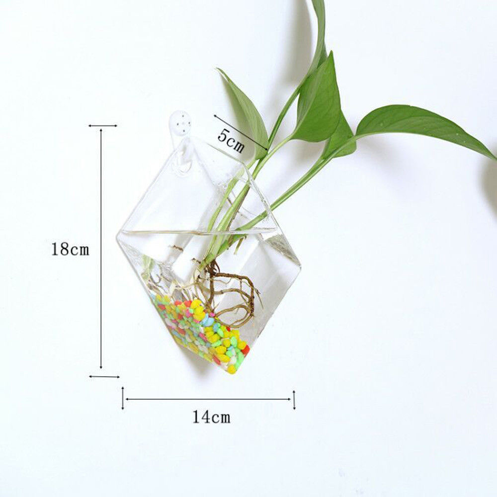 Maceta colgante de pared de cristal triangular transparente para plantas, jardinera de terrarios, soporte para flores, jarrón, decoración de interior para el hogar