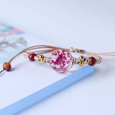 Flor seca romántica japonesa y coreana, cristal transparente, cerámica, cuerda de nailon anudada, pulsera de mujer, símbolo de la feliz: 11