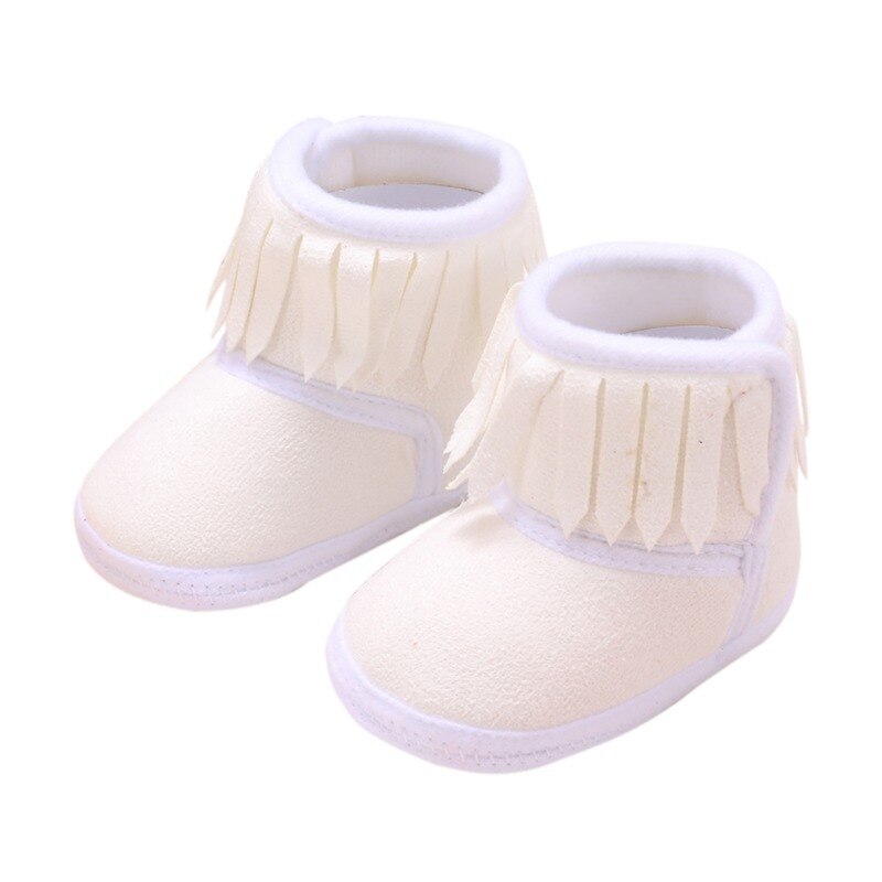 Recién Nacido bebé invierno flecos botas Niña recién nacido Color sólido borla Fondo suave nuevas botas de algodón 0-18M: W / 0-6 meses