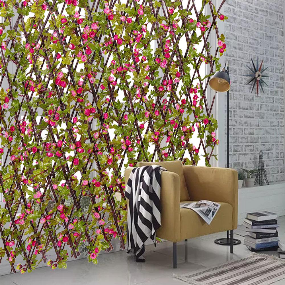 Ekspanderende trellis hegn træ hæk med kunstige blomster blade uv beskyttet privatliv skærm til haven hegn baghave 40cm