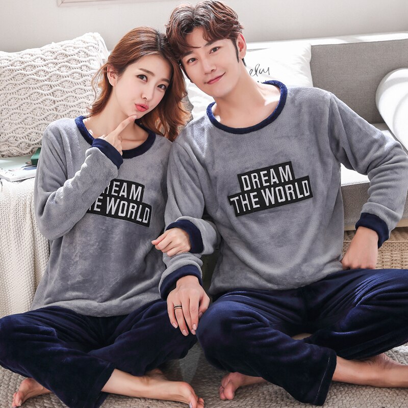 2020Winter Warm Soft Coral fleece Pajamas Couple Long-sleeved Sleepwear Pijama Men Women Homme Nightwear Cute Chinchilla Pyjamas