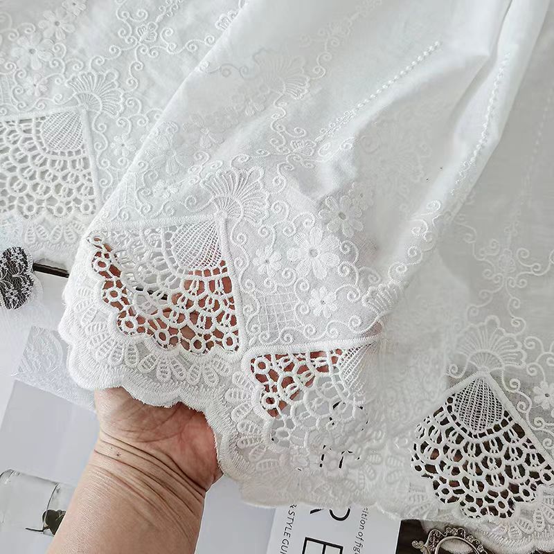1 yard witte geborduurde kledingstof kant 48cm holle borduurstof kledingrok DIY naaiaccessoires