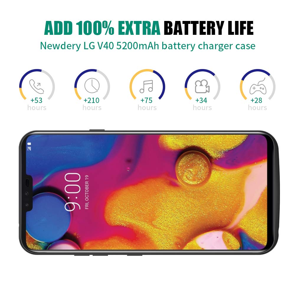 NEWDERY Power case for LG V40 ThinQ 5200mAh Rechargeable Extended Battery Backup Charger Case External battery case for LG V40