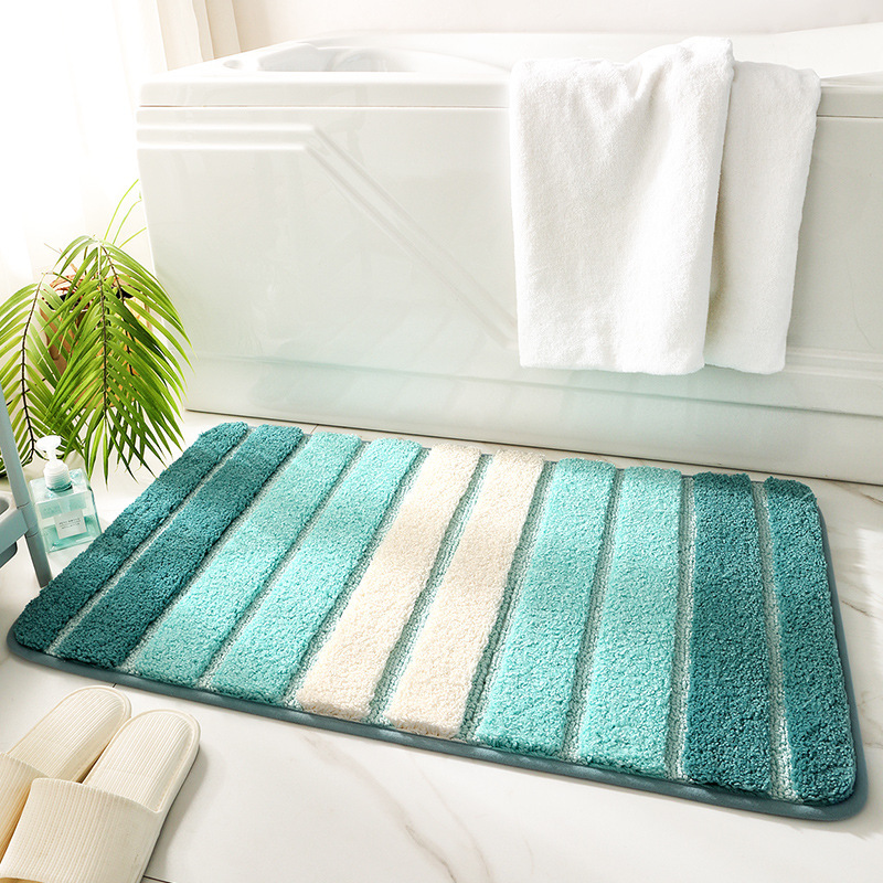 Striped Bathroom Mats Thickened Long Hair Floor Carpet Toilet Door Absorbent Bathroom Tub Mat Kitchen Rug Non-slip Foot Pad: Blue / 1600MMx2300MM