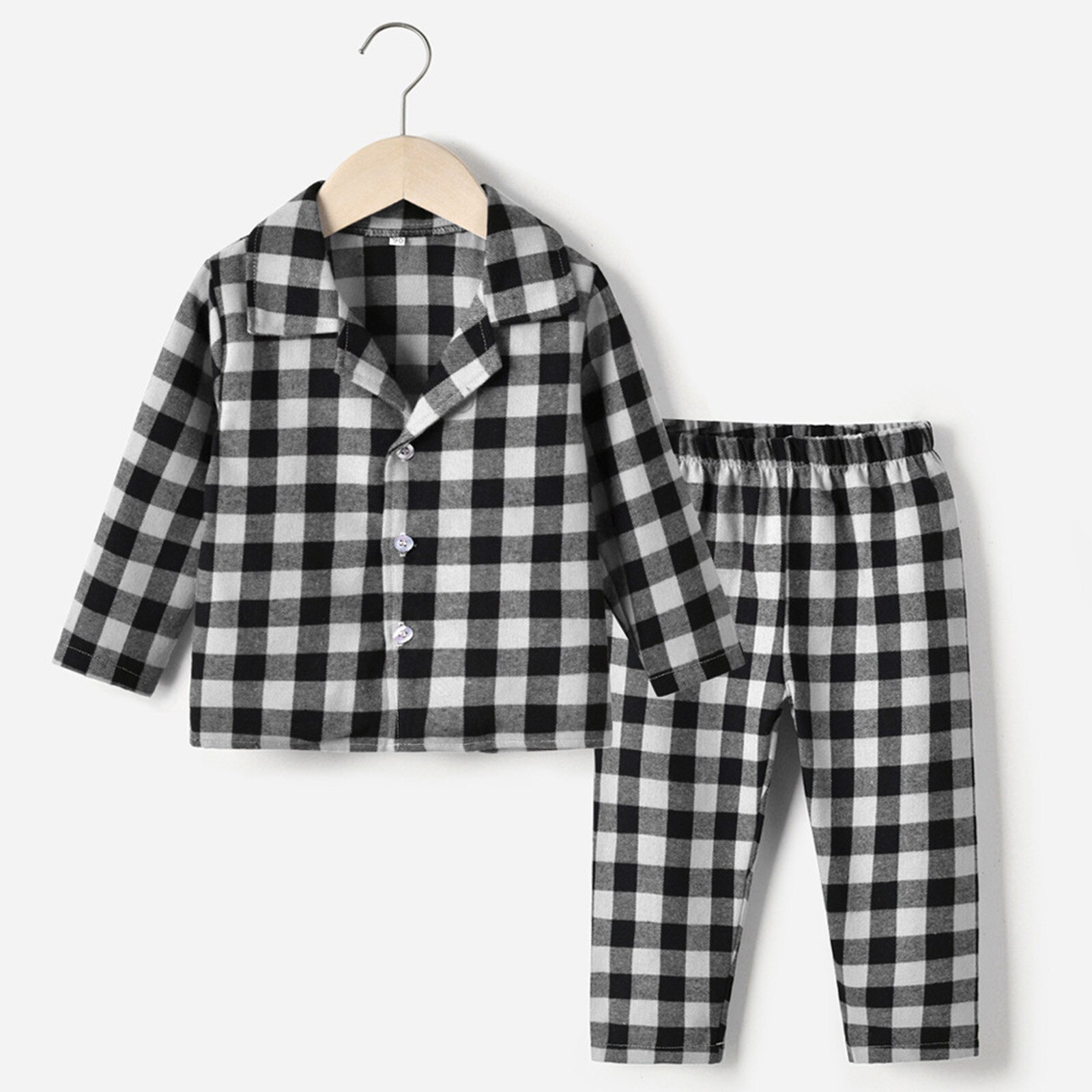 #50 Toddler Kids Baby Boys Girls Plaids Print Pajamas Winter Coats Pants Outfits Set Kids Costume Baby Suit Детские Костюмы