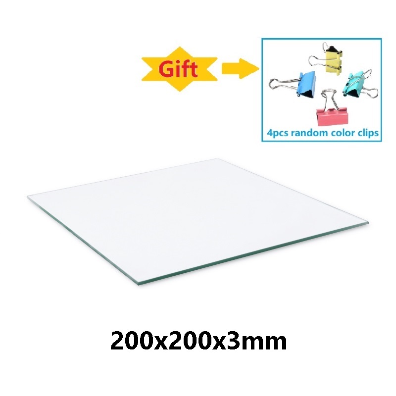 MEGA-cama para impresora 3D, vidrio templado de borosilicato, plano, transparente, cuadrado, redondo, 214, 220mm, para Kossel Delta Creality Ender3: 200x200mmadd4clips