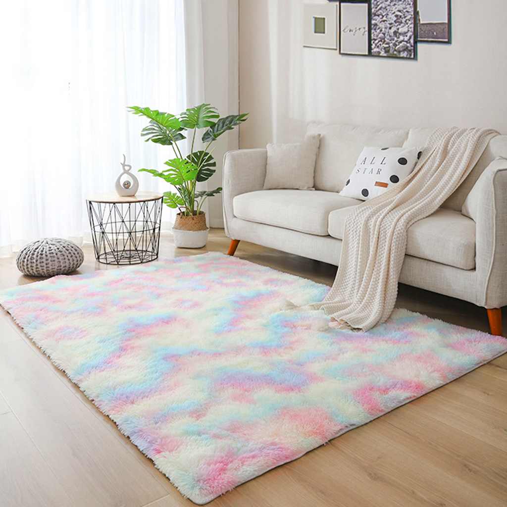 Regnbue fluffede tæpper 80 x 200/100 x 160/140 x 200/160 x 230cm skridsikkert tæppe spisestue gulvtæppe gulvmåtte hjemme soveværelse