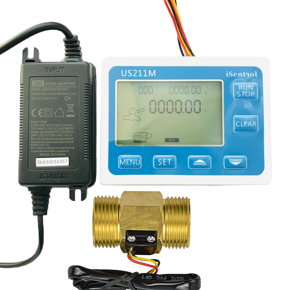 US211M Digital Water Flow Meter with Fine Brass G1" USC-HS10TA 3-50L/min Hall Water Flow Sensor Reader Saier iSentrol Dijiang