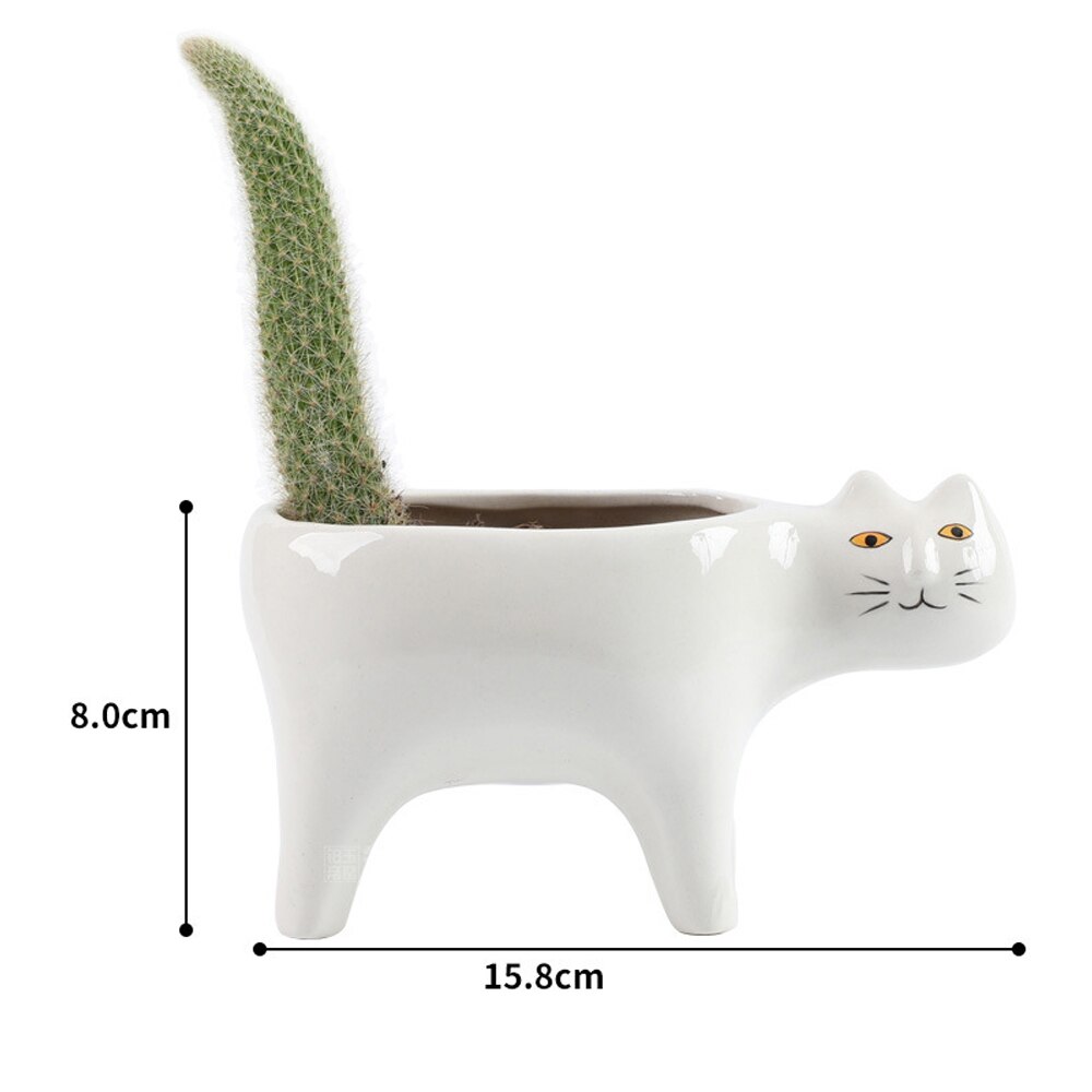 Søt katt keramisk hage blomsterpotte dyr bilde kaktus planter planter sukkulent plante container bordplate ornamenter dekorasjon: Hvit