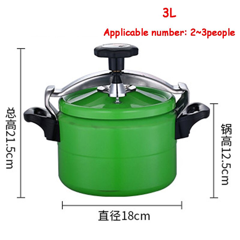 Household Aluminum Pressure Cooker 2/3L Explosion-Proof Pot Kitchen Soup Pot High Elevation Cookware Outdoor Camping Gas Stove: Green 3L