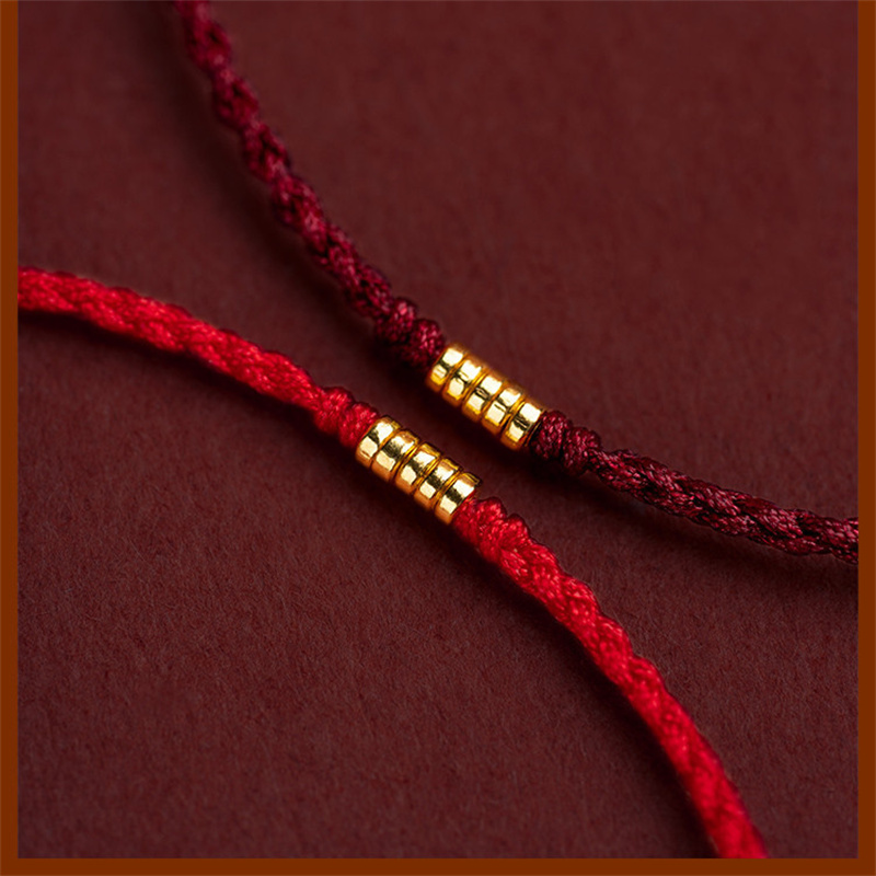 Handgemachte Gold Farbe Perlen verrotten Seil Glück Armreifen Länge Einstellen Kreis Charme Armbänder für Frauen Männer Liebhaber