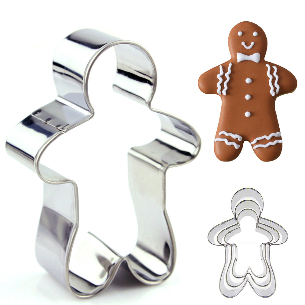 3pcs Gingerbread Man Cookie Cutter for Christmas Party - 13cm and 9.7cm - Biscuit / Fondant / Pastry Cutter - Stainless Steel