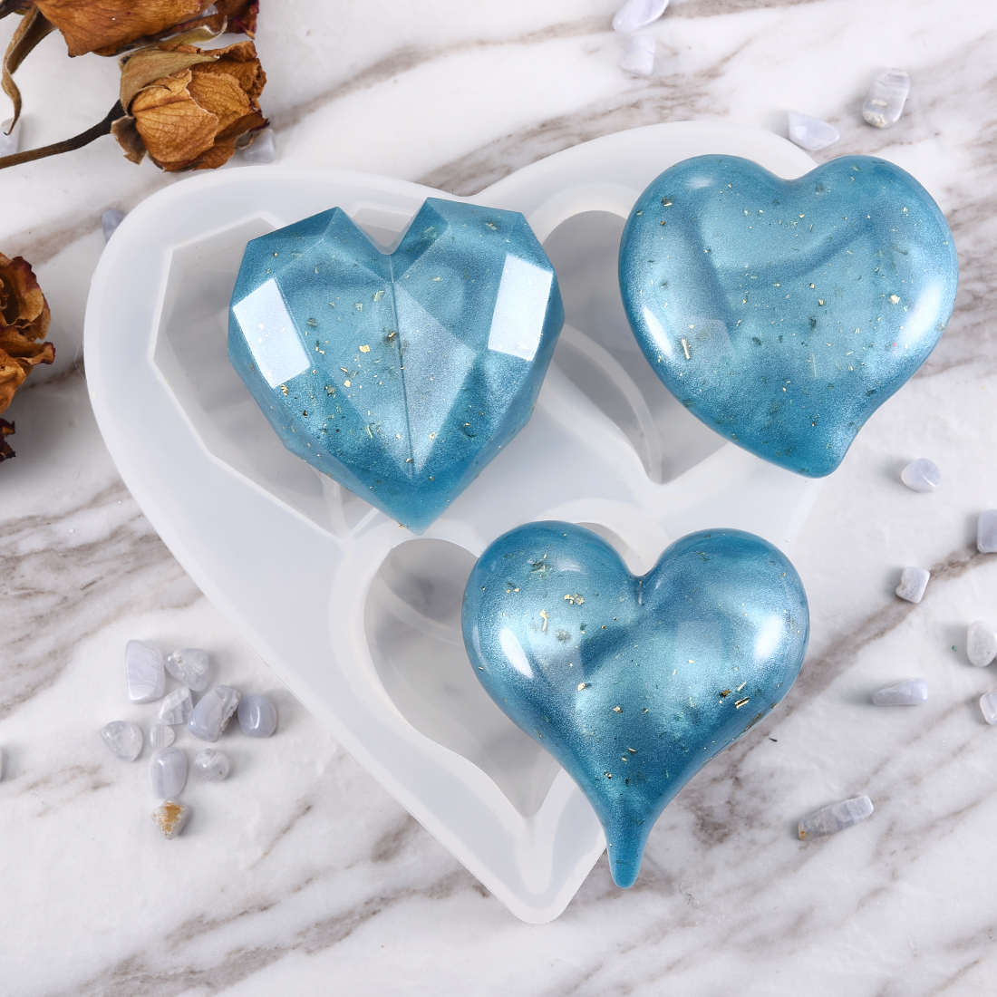 Moules en silicone en forme de coeur 3D, moule en béton, moules en résine, moules à bijoux, UV, élection xy, porte-clés bricolage, bijoux exécutif