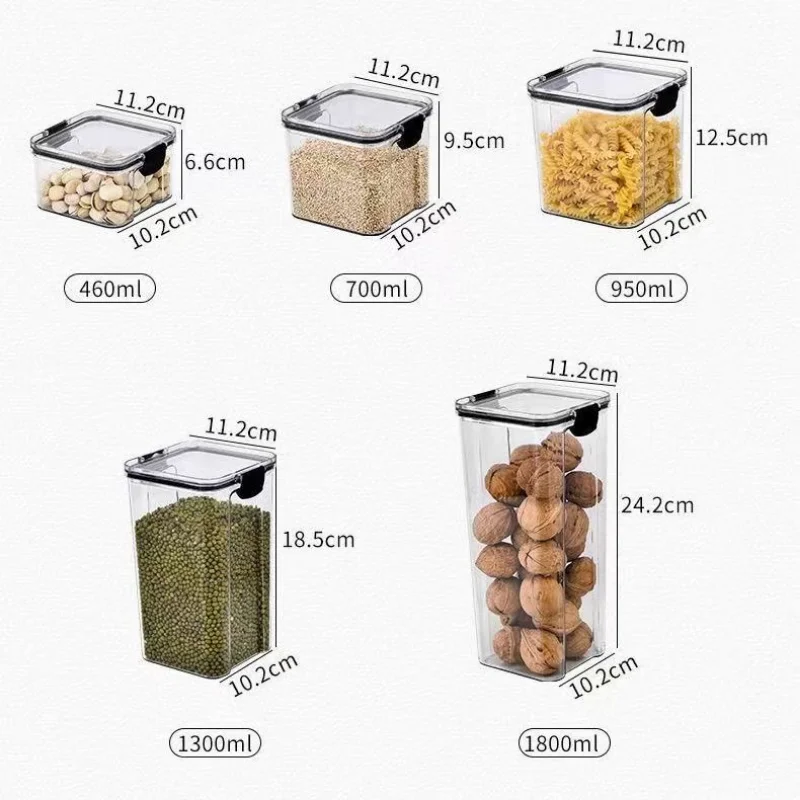 Plastbeholdere til opbevaring af mad med låg, krukker til løs vægt, køkkenorganisatorer, spisekammerorganisator, hjemmesæt