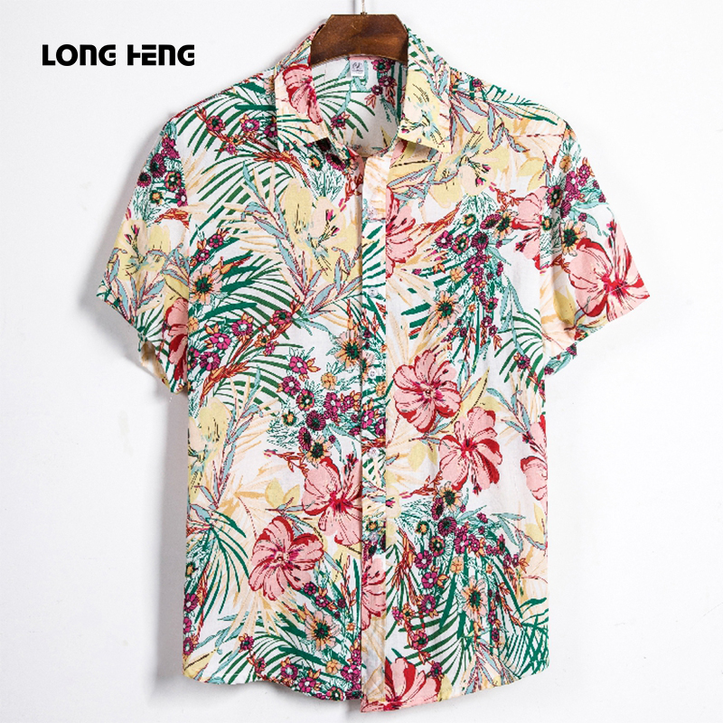 LONGHENG Summer Short Sleeve shirt Mens Casual Flower Beach Hawaiian Shirts slim fit Floral Shirts Men Plus