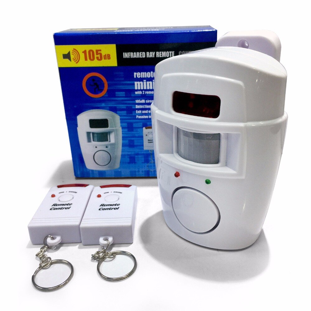 Draadloze Pir/Motion Sensor Alarm + 2 Afstandsbedieningen Alarm Inbreker 105db