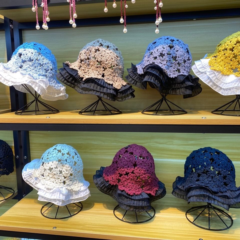 202012-yc2115 French garden Eyelash lace handmade crochet Ruffle Hollowing out acrylic leisure lady sun cap women hat