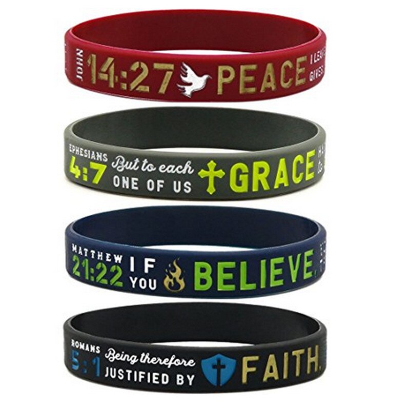 1 pc Geloof Geloof Vrede Grace Bijbel Christelijke Religieuze MATTHEW Romeinen JOHN EFEZIËRS sport Siliconen armband rubber armband