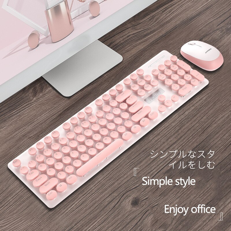Juego de teclado y ratón inalámbricos N520, conjunto de teclado y ratón punk con sensación de mano mecánica, chica de negocios de oficina: Pink suit