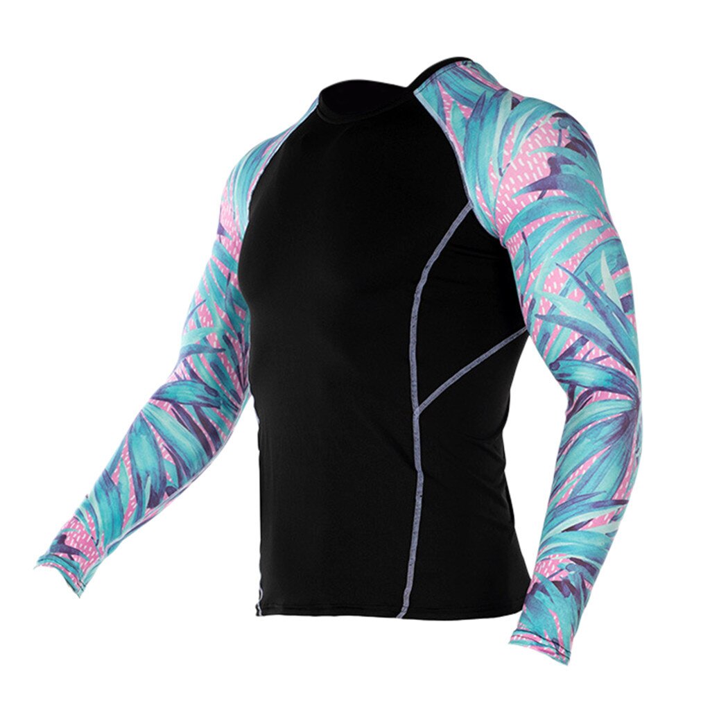 Youyedian mænds cykling baselag lange ærmer fitness t-shirt hurtigtørrende strømpebukser cykel sport print top bluse #y20: Blå / Xxl