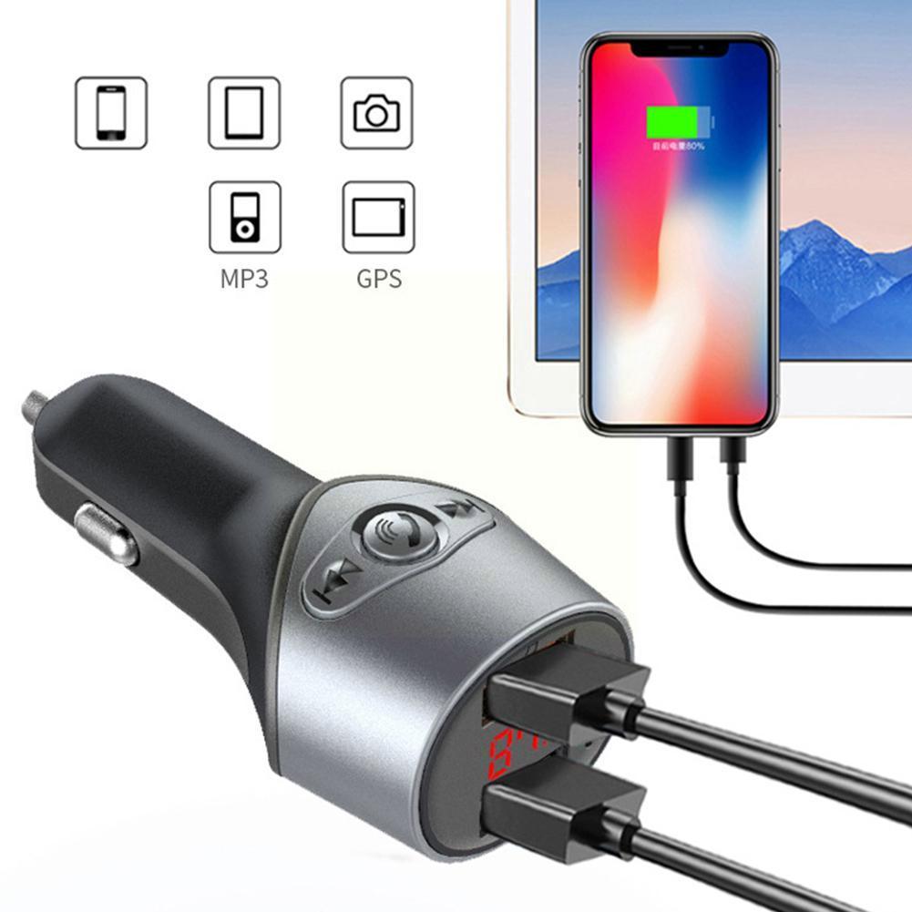 Car Chargers 2 Ports Fast Charging Plus Bluetooth Wireless Transmitter Adapter Aluminum USB Dual Car-charger Universal FM A5D2