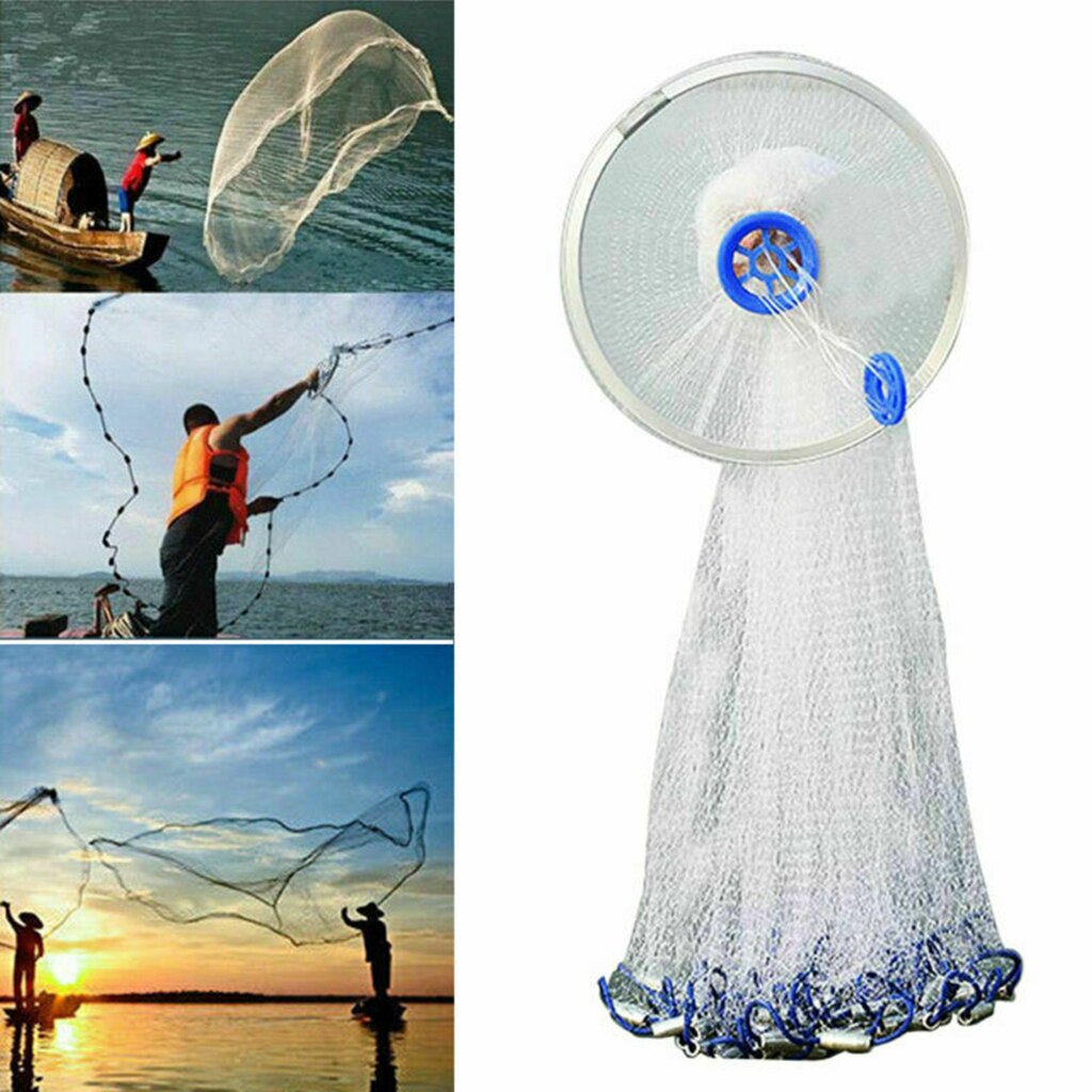8ft/10ft/12ft Saltwater Fishing Cast Net Hand Cast Saltwater Fishing Net Traps for Bait Trap Height Easy Throw Sink