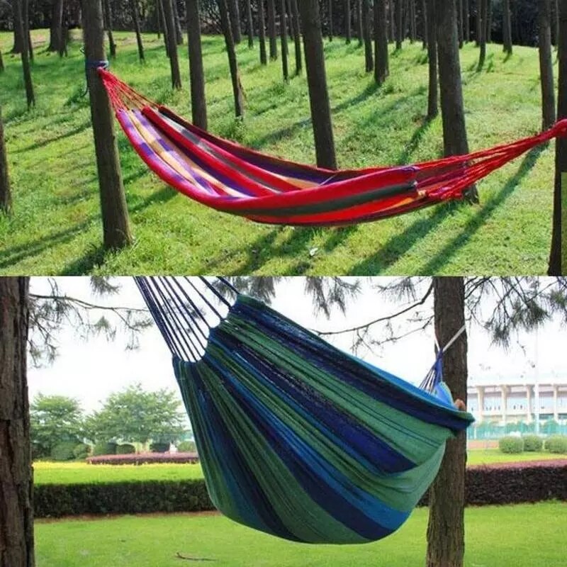 Draagbare Hangmat Outdoor Tuin Hangmat Opknoping Bed Voor Home Reizen Camping Wandelen Swing Canvas Streep Hangmat Rood