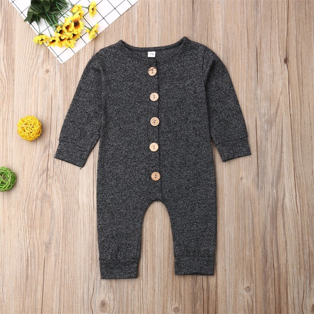 Macacão infantil de algodão, roupas de recém-nascidos para meninos e meninas, macacão de peça única para bebês de outono: Black / 12 m
