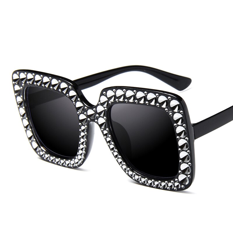 Mode Vierkante-Frame Zonnebril Dames Trendy Persoonlijkheid Imitatie Diamant Zonnebril Grote Frame Foto Bril Shiny Diamond: 1