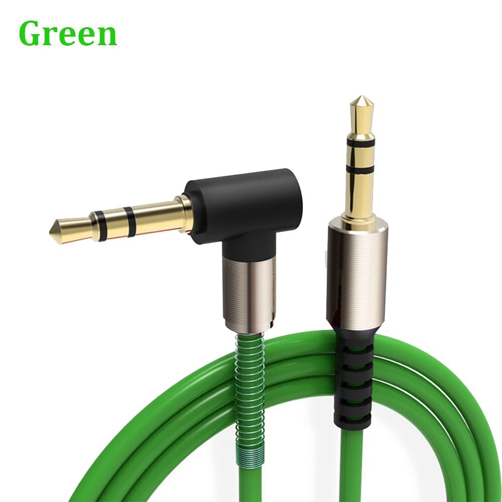 1 Pcs 3.5 Mm Jack Audio Kabel 3.5 Mm Male Naar Male 90 Graden Haakse Auto Aux Auxiliary Audio kabel Koord Voor Telefoon Pc: green