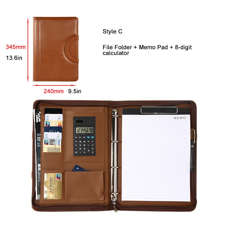 A4 File Folder PU Document Bag Calculator Binder Briefcase Business Contract Storage Manager Portfolio Protable Office Organizer: 5