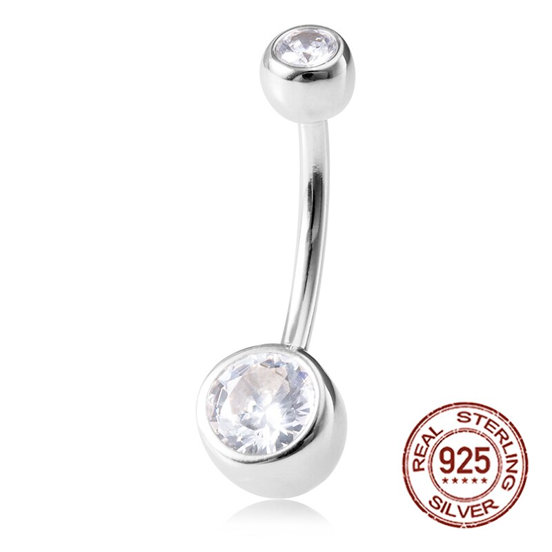 1 pz anelli ombelico per donna argento Sterling 925 14G Bar 8mm CZ palla rotonda anello ombelico bilanciere Stud pancia Piercing gioielli