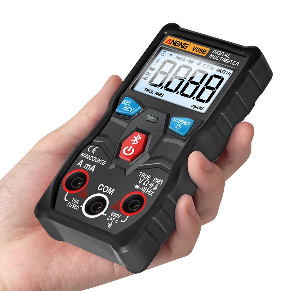 Digital multimeter elektriske instrumenter analyse app kontrol bluetooth trådløs måling håndholdt tester kapacitans abs: Sort