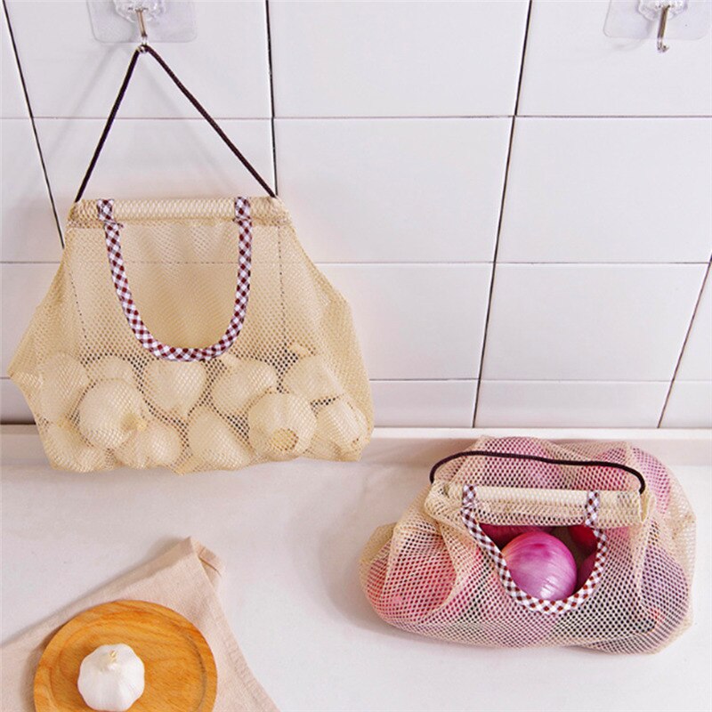 Mesh Vegetable Bags Reusable Fruit Bag Storage Bag for Shopping Kitchen Fruit Vegetable with Drawstring Kitchen Organizer