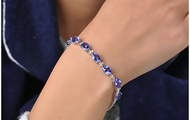 Di lusso 100% 925 Bracciali In Argento Sterling Per La Donna Con Il Blu Zaffiro Della Pietra Preziosa Della Signora Gioielleria Raffinata del Commercio All&#39;ingrosso del Regalo