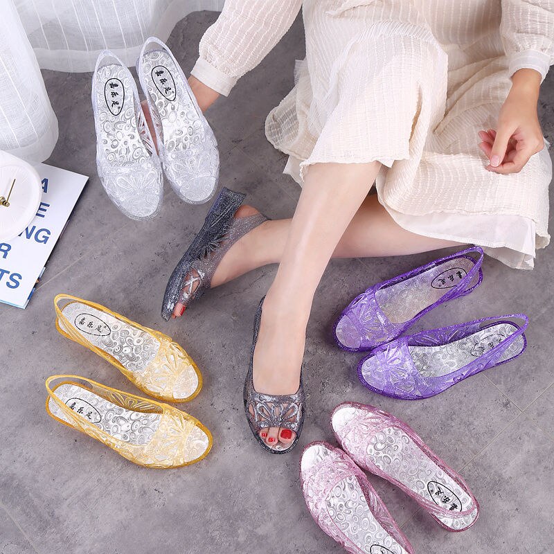 Crystal SandalsWoman, Summer Jelly Shoes,Wedges Women Casual Slippers,Household Slides, Slip On,Pink, Purple ,Gold,Black
