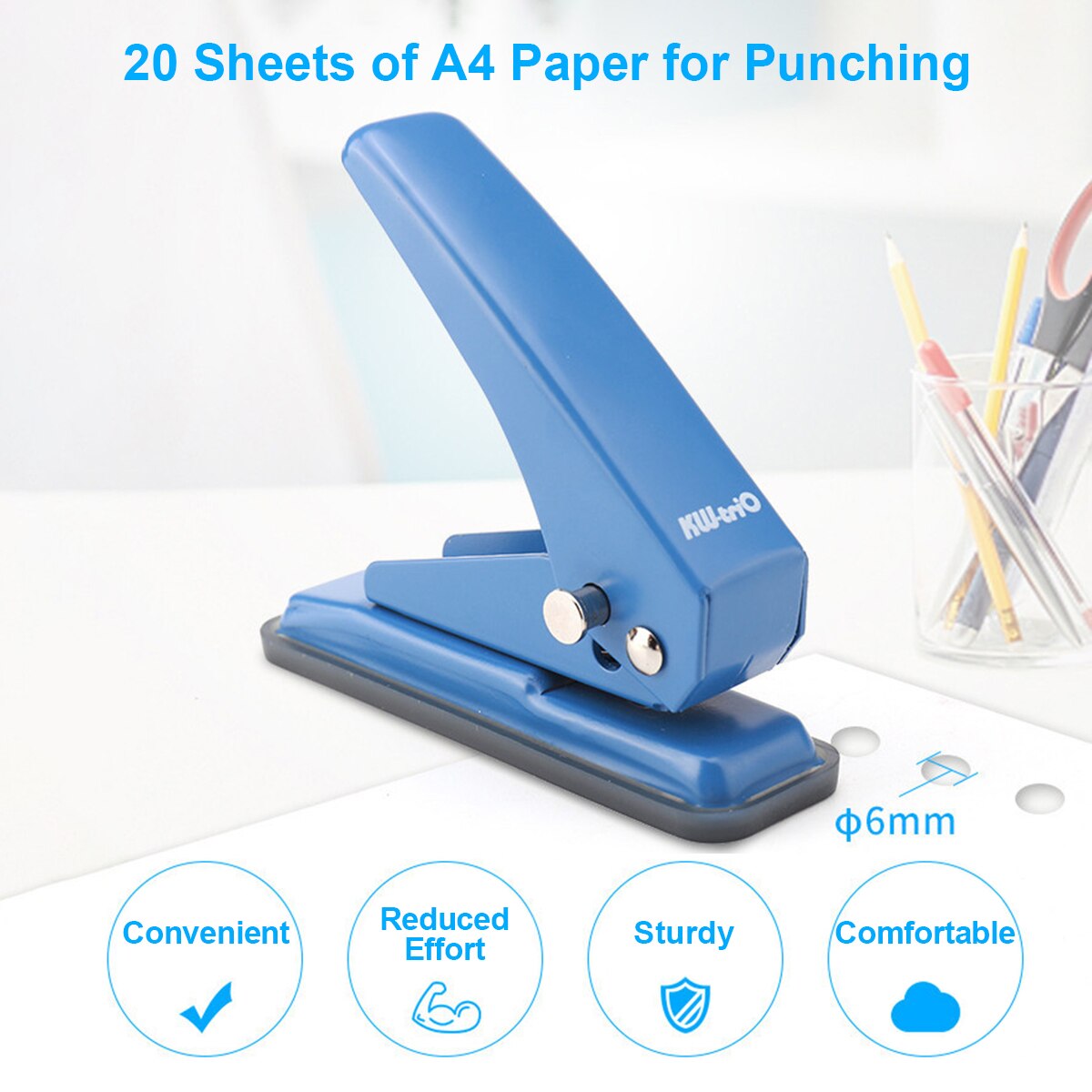 1-trou Mini métal unique trou perforateur papier perforateur 20 feuille 6mm trous Effort réduit avec des déchets collecteur pour fournitures de bureau