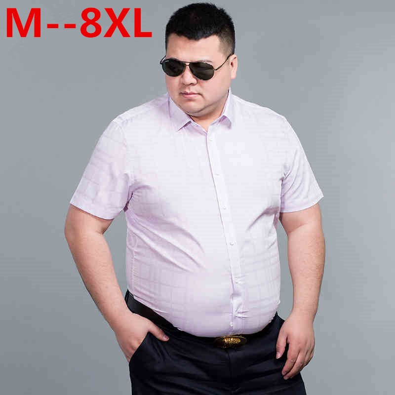 Plus størrelse 10xl 8xl 6xl herreskjorte kortermet sving ned-krage rutete skjorte buet shirtail herre topper ankomster rutete skjorter